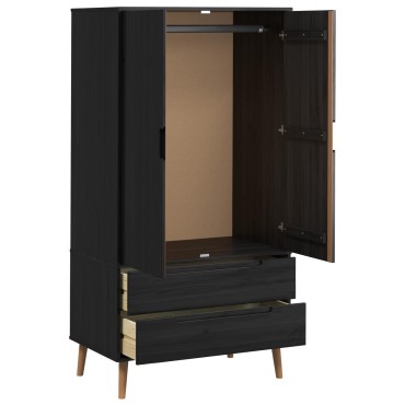 vidaXL Ντουλάπι MOLDE Μαύρο 90x55x175cm Μασίφ Ξύλο Πεύκου
