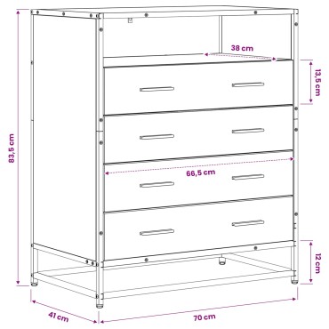 vidaXL Ντουλάπι με Συρτάρια 4-Συρτάρι Artisan δρυς 70x41x83,5cm 1 τεμ.