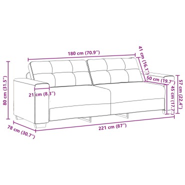 vidaXL Σετ Καναπέ 3 τεμ. Κίτρινο Βελούδο 221x80x80cm  Τριθέσιος