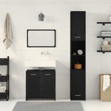 vidaXL Σετ Επίπλων Μπάνιου 3 τεμ. Μαύρη Οξυά 30x30x183,5cm