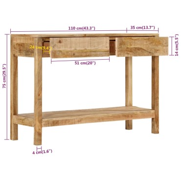 vidaXL Τραπέζι Κονσόλα με 2 Συρτάρια 110x35x75cm Μασίφ Ξύλο Μάνγκο 1 τεμ.
