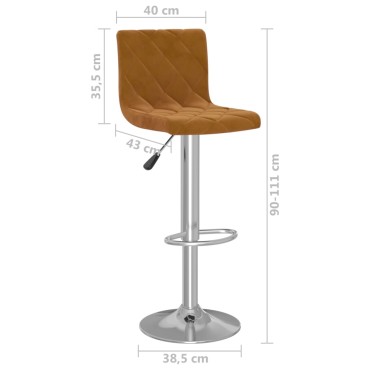 vidaXL Σκαμπό Μπαρ 2 τεμ. Καφέ Βελούδινα 40x43x(90-111)cm