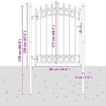 vidaXL Πόρτα Περίφραξης EMMEN με Καρφιά Ατσάλινη 103x117 εκ. Μαύρη