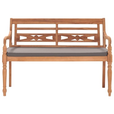 vidaXL Παγκάκι Batavia Μασίφ Ξύλο Teak & Σκούρο Γκρι Μαξιλάρι 120x51,5x84cm 1 τεμ.