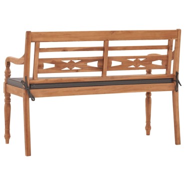 vidaXL Παγκάκι Batavia Μασίφ Ξύλο Teak & Σκούρο Γκρι Μαξιλάρι 120x51,5x84cm 1 τεμ.