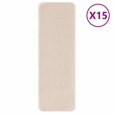 vidaXL Χαλιά Σκαλοπατιών Αντιολισθητικά 15 τμχ. 60 x 25 cm Κρεμ PP