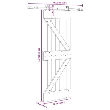 vidaXL Συρόμενη Πόρτα NARVIK 70 x 210 εκ (152,5 εκ) Φυσικό και Μαύρο