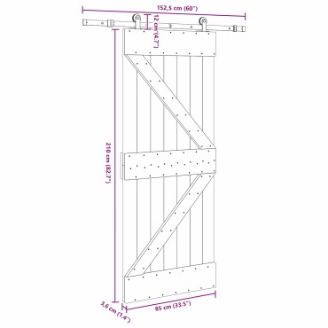 vidaXL Συρόμενη Πόρτα NARVIK 85 x 210 εκ (152,5 εκ) Φυσικό και Μαύρο