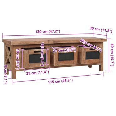 vidaXL Έπιπλο Τηλεόρασης με 3 Συρτάρια Καφέ 120x30x40cm Μασίφ Μαόνι