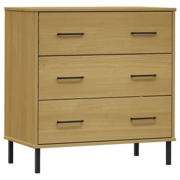 vidaXL Ντουλάπι OSLO με 3 Συρτάρια Καφέ 77x40x79,5cm Μασίφ Ξύλο 1 τεμ.