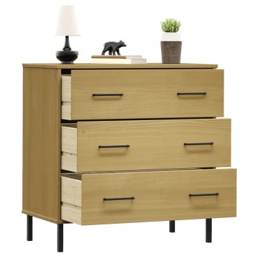 vidaXL Ντουλάπι OSLO με 3 Συρτάρια Καφέ 77x40x79,5cm Μασίφ Ξύλο 1 τεμ.