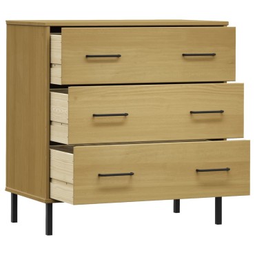 vidaXL Ντουλάπι OSLO με 3 Συρτάρια Καφέ 77x40x79,5cm Μασίφ Ξύλο 1 τεμ.