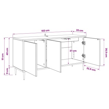 vidaXL Ντουλάπι TV BONN 102x33x51cm Μαύρη Δρυς Επεξεργασμένο Ξύλο