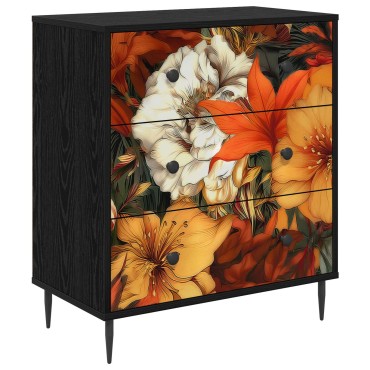 vidaXL Κουτί με συρτάρια GENNEP Σχέδιο κρίνος 66x36,5x76cm