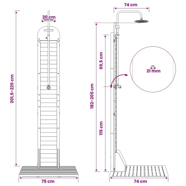 vidaXL Εξωτερικό ντους 225 cm Λευκό