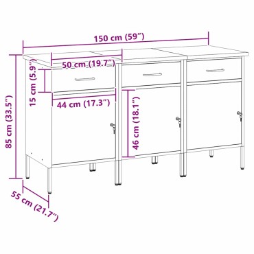 vidaXL Ντουλάπα Εργασίας 3 τμχ. Μαύρο και Γκρι 150 x 55 x 85 εκ