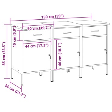 vidaXL Ντουλάπα Εργασίας 3 τεμ. Κόκκινο και Γκρι 150 x 55 x 85 εκ