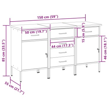 vidaXL Ντουλάπα Εργασίας 3 τμχ. Μαύρο και Γκρι 150 x 55 x 85 εκ