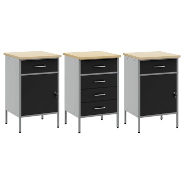 vidaXL Ντουλάπα Εργασίας 3 τμχ. Μαύρο και Γκρι 150 x 55 x 85 εκ