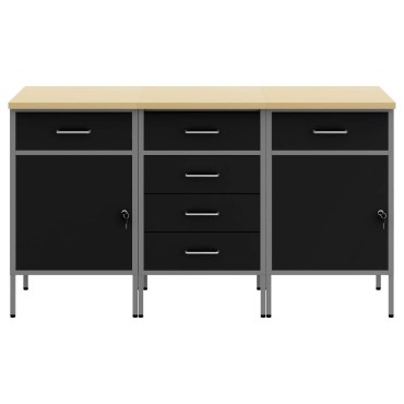 vidaXL Ντουλάπα Εργασίας 3 τμχ. Μαύρο και Γκρι 150 x 55 x 85 εκ