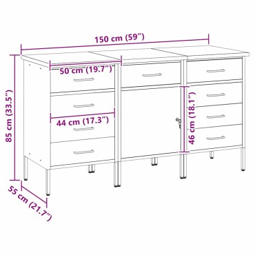 vidaXL Ντουλάπα Εργασίας 3 τμχ. Κόκκινο και Γκρι 150 x 55 x 85 εκ