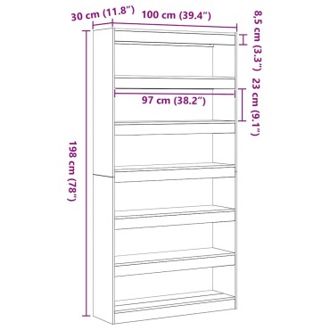 vidaXL Βιβλιοθήκη 6 επιπέδων 100x30x198cm Επεξεργασμένο Ξύλο 1 τεμ.