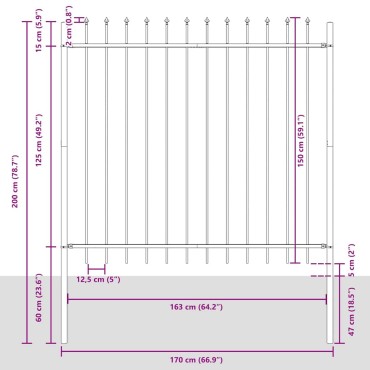 vidaXL Φράχτης Κήπου WOERDEN 9 τμχ. 15,3x1,5 μ Ατσάλι με Πούδρα Γκρι 1530x3,4x200cm