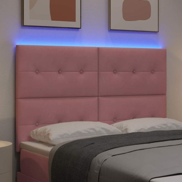 vidaXL LED κεφαλάρι με LED ταινίες φωτός Ροζ Βελούδο 160x7x128cm