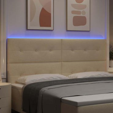 vidaXL LED κεφαλάρι με LED ταινίες φωτός Κρεμ ύφασμα 200x7x128cm