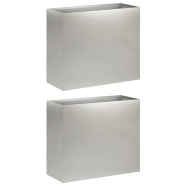 vidaXL Γλάστρα Κήπου 2 τμχ. Ασημί 50 x 20 x 40 εκ. Ανοξείδωτο Ατσάλι