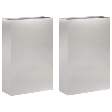 vidaXL Γλάστρα Κήπου 2 τμχ. Ασημί 40 x 20 x 75 εκ. Ανοξείδωτο Ατσάλι