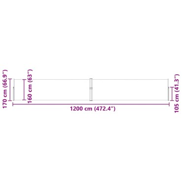 vidaXL Σκίαστρο Πλαϊνό Συρόμενο Βεράντας Καφέ 170 x 1200 εκ.