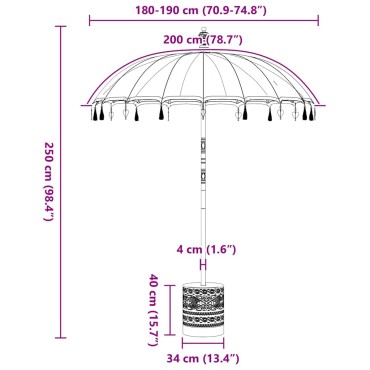 vidaXL Μπαλινέζικη ομπρέλα με βάση Κόκκινο 185 x 185 x 260 εκ Βαμβάκι