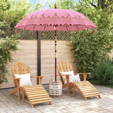 vidaXL Μπαλινέζικη ομπρέλα με βάση Ροζ Ø 210-220 cm