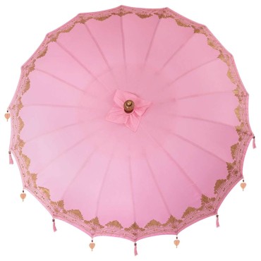 vidaXL Μπαλινέζικη ομπρέλα με βάση Ροζ Ø 210-220 cm