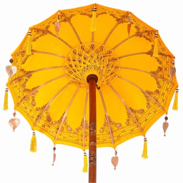 vidaXL Μπαλινέζικη ομπρέλα με βάση Κίτρινο 95 x 95 x 260 εκ. Βαμβάκι