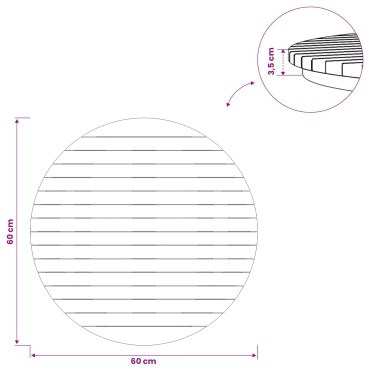 vidaXL Καπάκι τραπεζιού 60x3,5 Γύρος Στερεό Ξύλο Τίκ Φυσικό 60x3,5cm