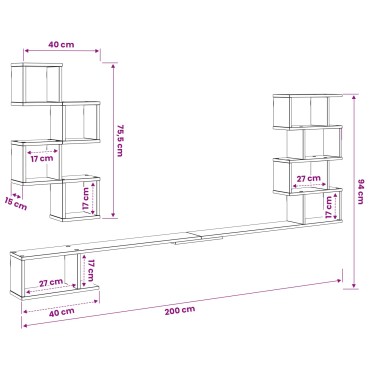 vidaXL Ράφι Τηλεόρασης Τοίχου Γκρι Sonoma 200x15x94 εκ 1 τεμ.