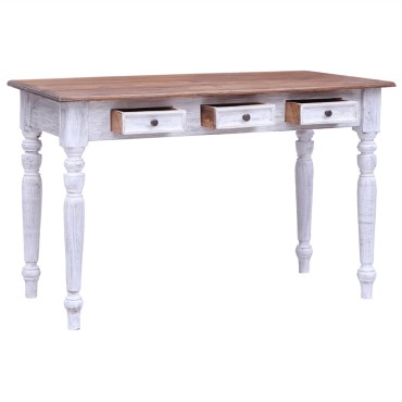 vidaXL Γραφείο με Συρτάρια Λευκό 117x57x75cm Μασίφ Μαόνι 1 τεμ.