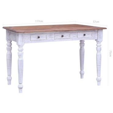 vidaXL Γραφείο με Συρτάρια Λευκό 117x57x75cm Μασίφ Μαόνι 1 τεμ.