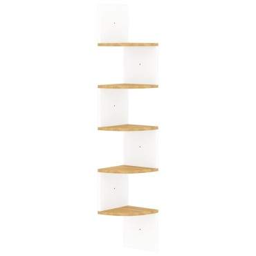 vidaXL Γωνιακή Ραφιέρα Τοίχου Λευκή/Sonoma Δρυς 19x19x123cm Επεξ.Ξύλο 1 τεμ.