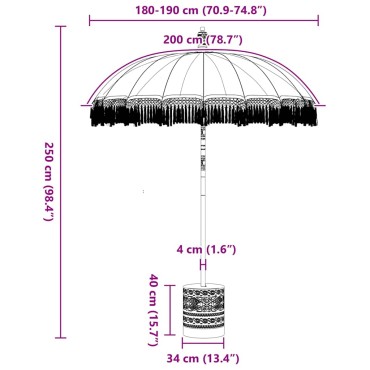 vidaXL Μπαλινέζικη ομπρέλα με βάση Κρεμ 185 x 185 x 260 εκ Βαμβάκι