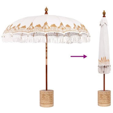 vidaXL Μπαλινέζικη ομπρέλα με βάση Κρεμ Ø 210-220 cm