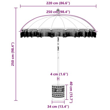 vidaXL Μπαλινέζικη ομπρέλα με βάση Κρεμ Ø 210-220 cm