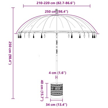 vidaXL Μπαλινέζικη ομπρέλα με βάση Κόκκινο 215 x 215 x 260 εκ. Βαμβάκι
