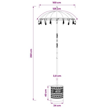 vidaXL Μπαλινέζικη ομπρέλα με βάση Μπλε 95 x 95 x 260 εκ. Βαμβάκι