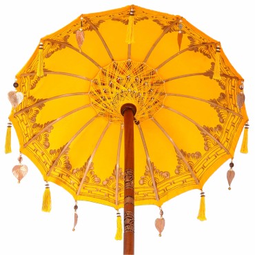 vidaXL Μπαλινέζικη ομπρέλα με βάση Κίτρινο 95 x 95 x 260 εκ. Βαμβάκι