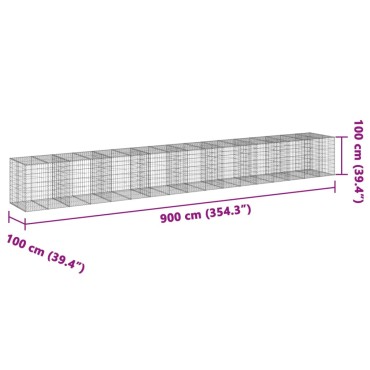 vidaXL Συρματοκιβώτιο με Κάλυμμα 900x100x100εκ από Γαλβανισμένο Χάλυβα