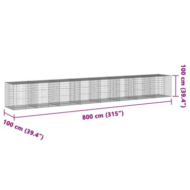 vidaXL Συρματοκιβώτιο με Κάλυμμα 800x100x100εκ από Γαλβανισμένο Χάλυβα