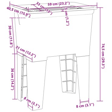 vidaXL Νιπτήρας Πλύσης Ρούχων Γκρι 59x41x75 εκ. από Ρητίνη